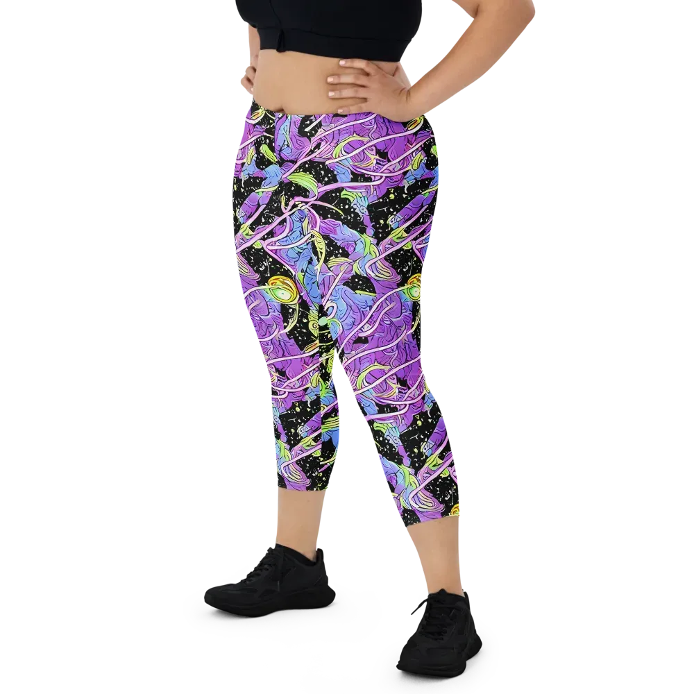 Neon Garden Afterdark on Capri Leggings — Front
