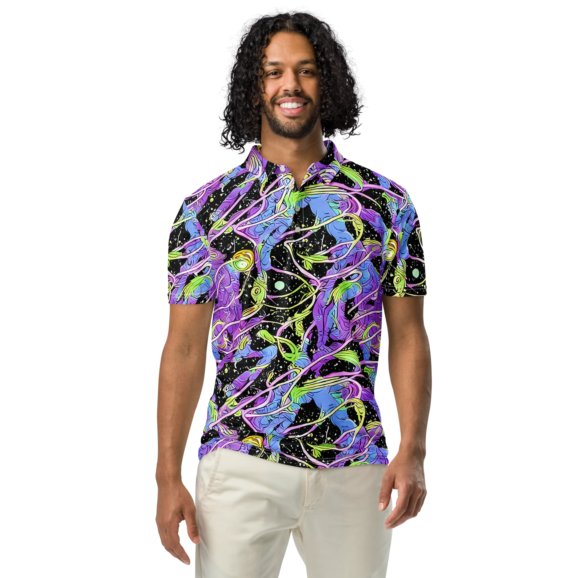 Neon Garden Afterdark on Men's Slim Fit Polo Shirt — Front