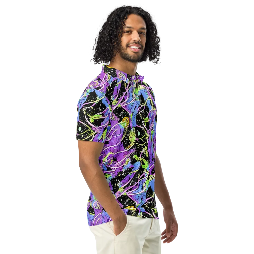 Neon Garden Afterdark on Men's Slim Fit Polo Shirt — Right Front