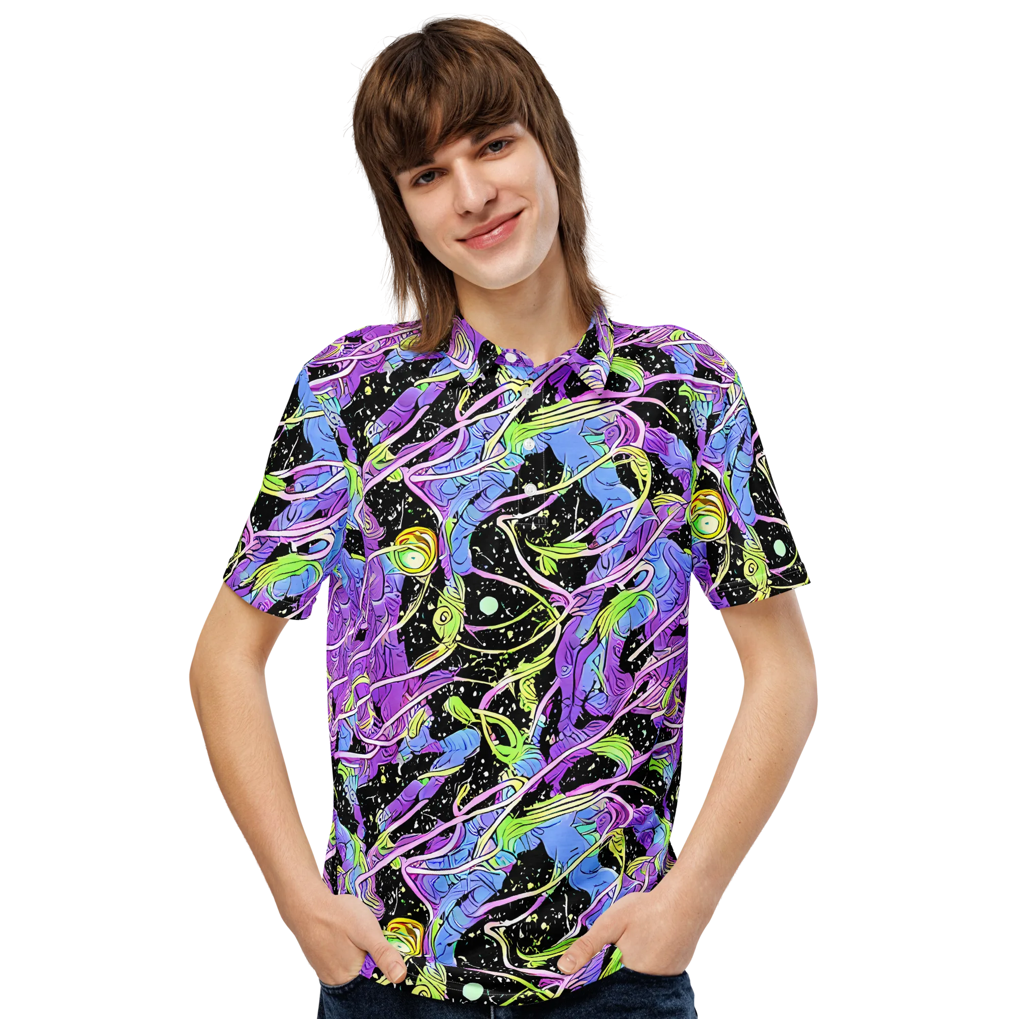 Neon Garden Afterdark on Men's Slim Fit Polo Shirt — Front