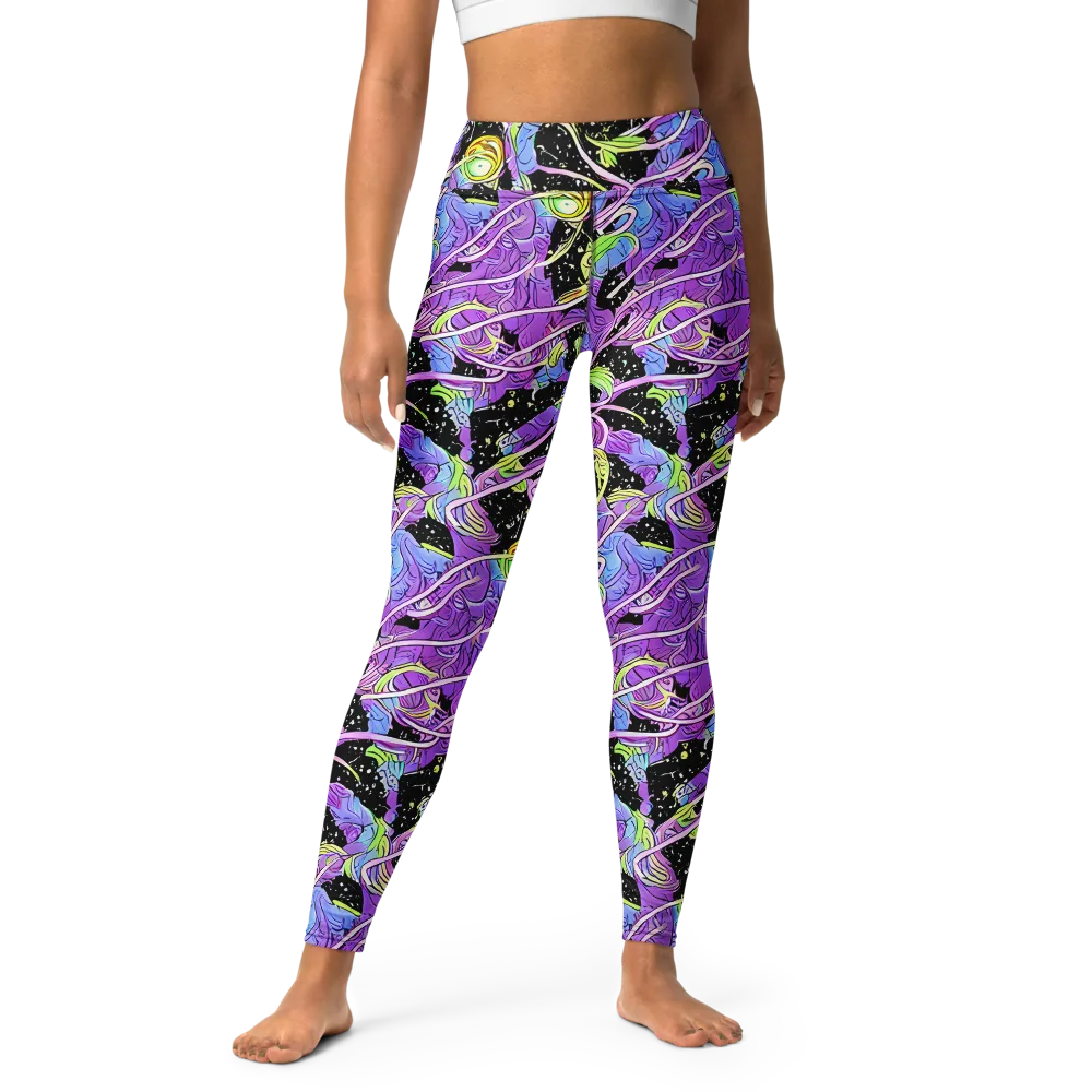 Neon Garden Afterdark on Yoga Leggings — Front