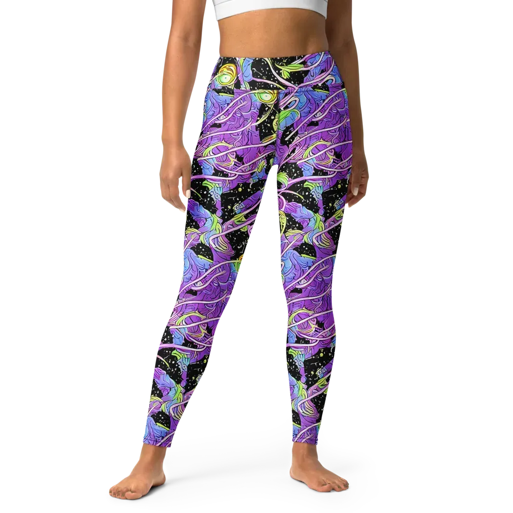 Neon Garden Afterdark on Yoga Leggings — Front
