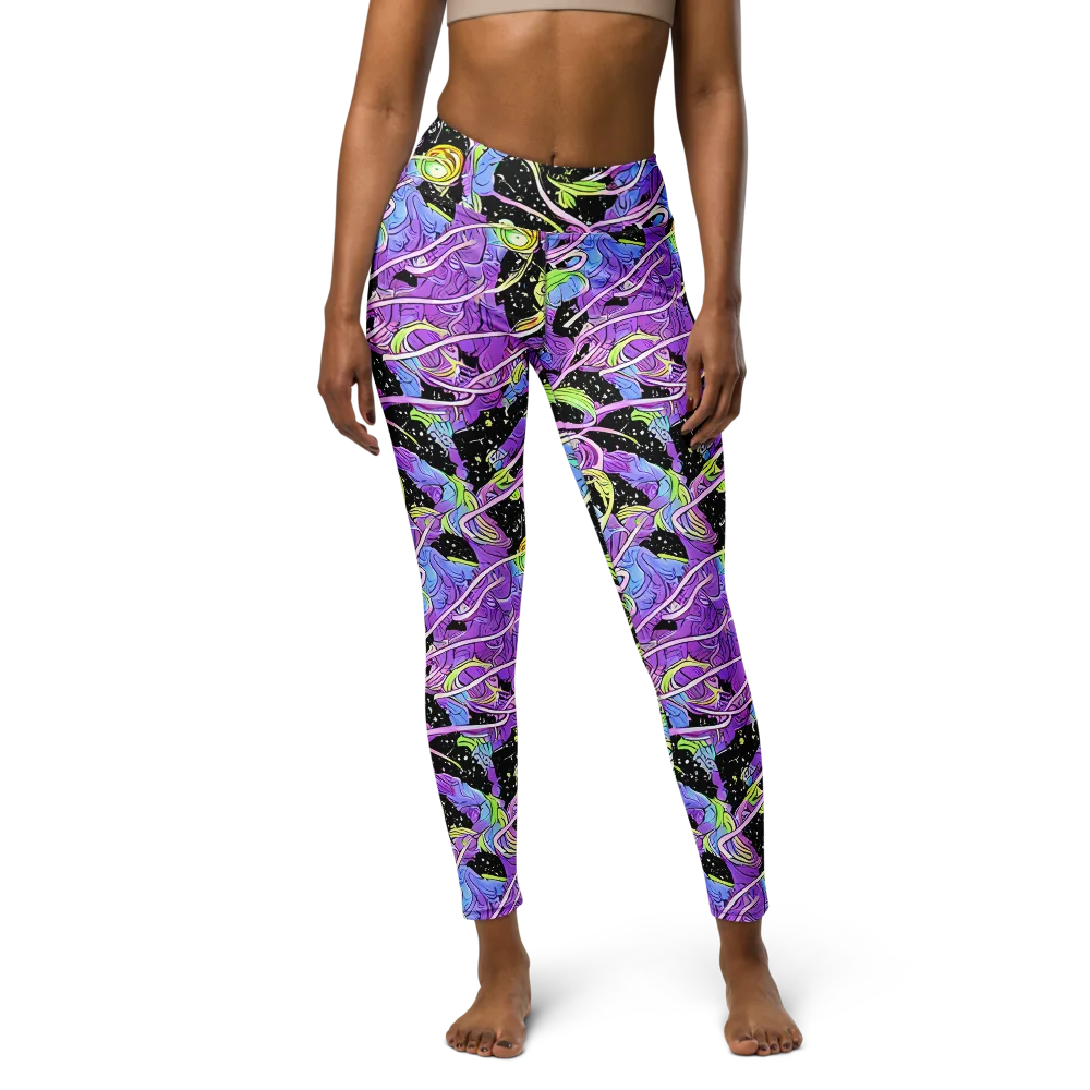 Neon Garden Afterdark on Yoga Leggings — Front