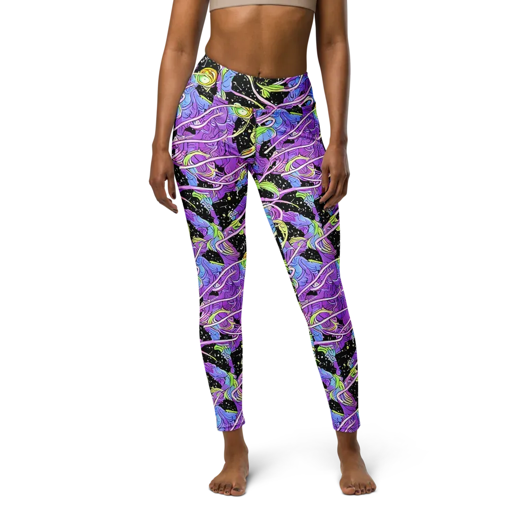 Neon Garden Afterdark on Yoga Leggings — Front