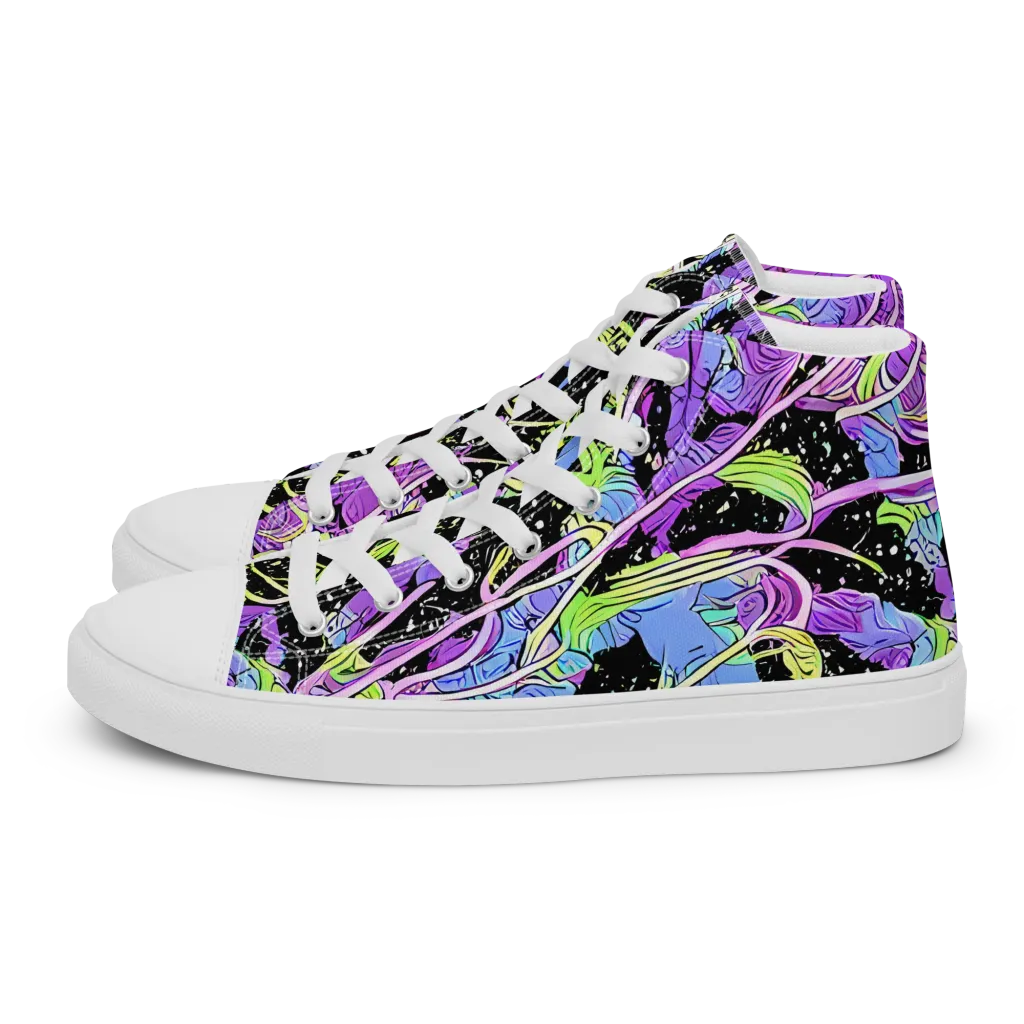 Neon Garden Afterdark on Men's High Top Canvas Shoes — Left