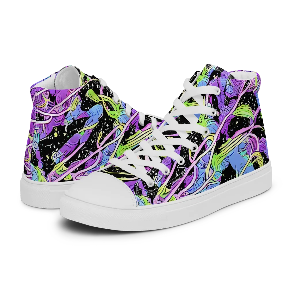 Neon Garden Afterdark on Men's High Top Canvas Shoes — Left
