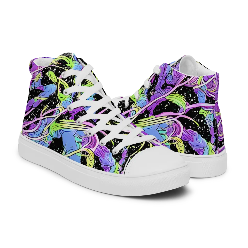 Neon Garden Afterdark on Men's High Top Canvas Shoes — Right