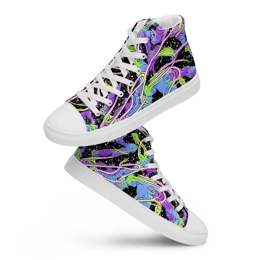 Neon Garden Afterdark on Men's High Top Canvas Shoes — Front