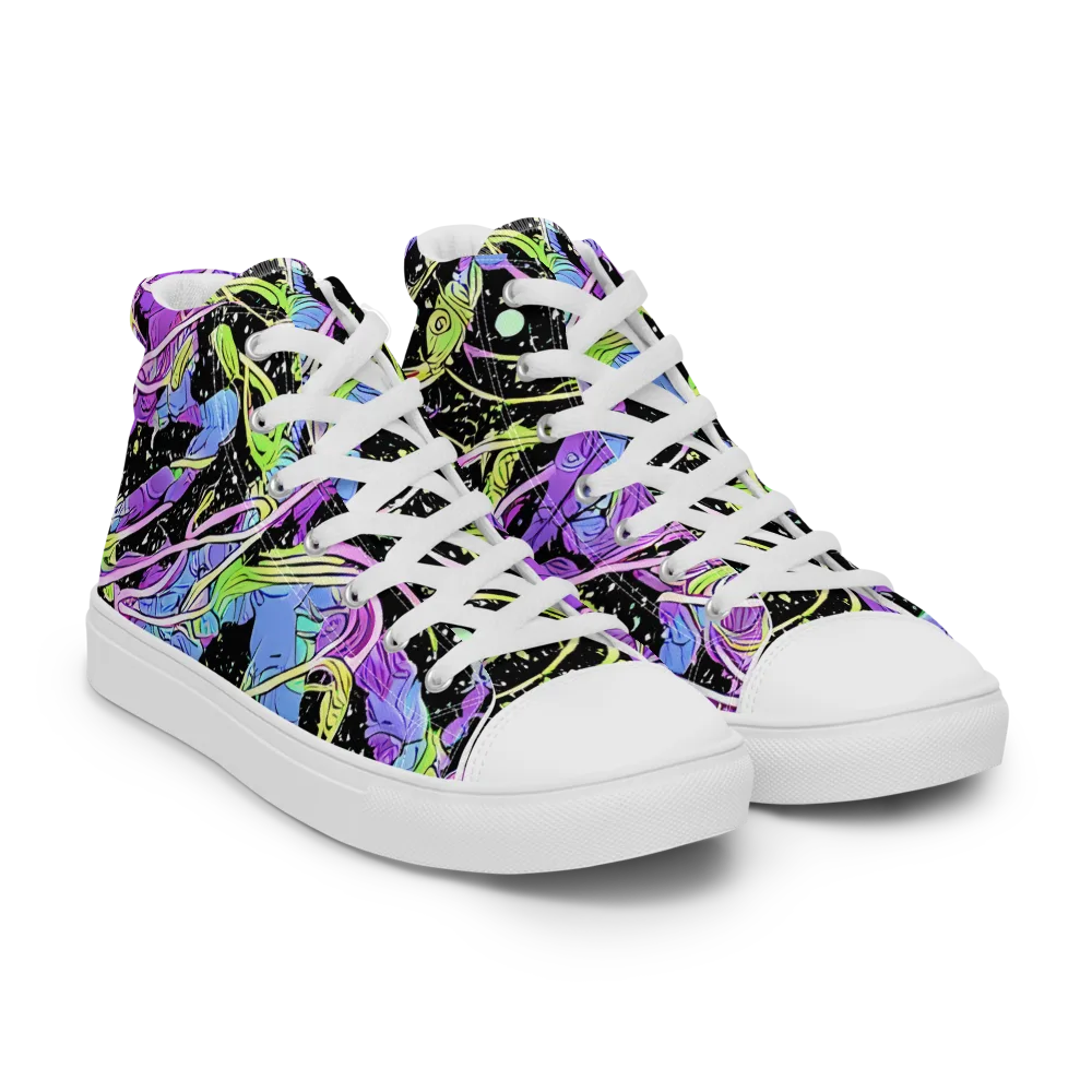 Neon Garden Afterdark on Women's High Top Canvas Shoes — Right Front