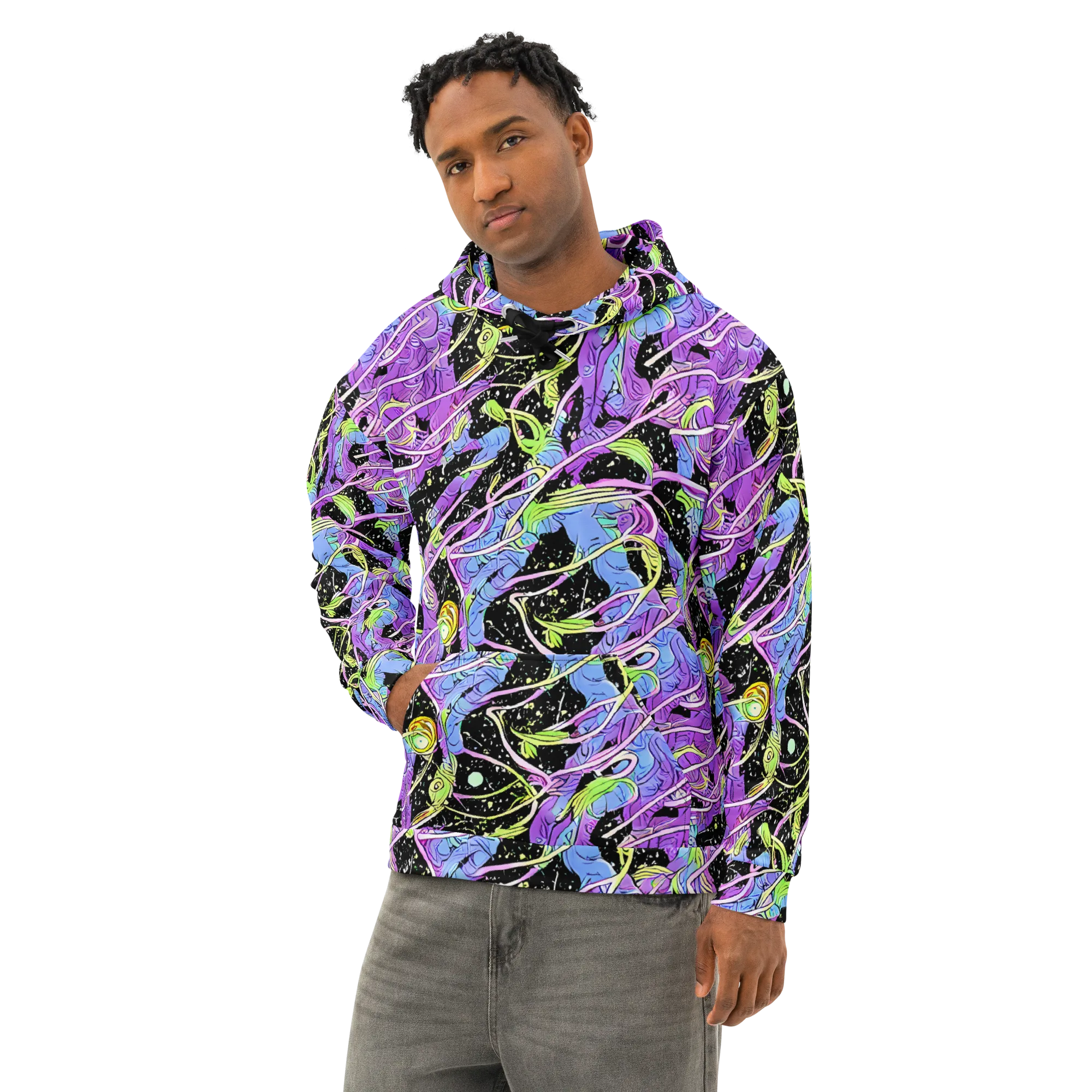 Neon Garden Afterdark on Cotton Hoodie — Left Front