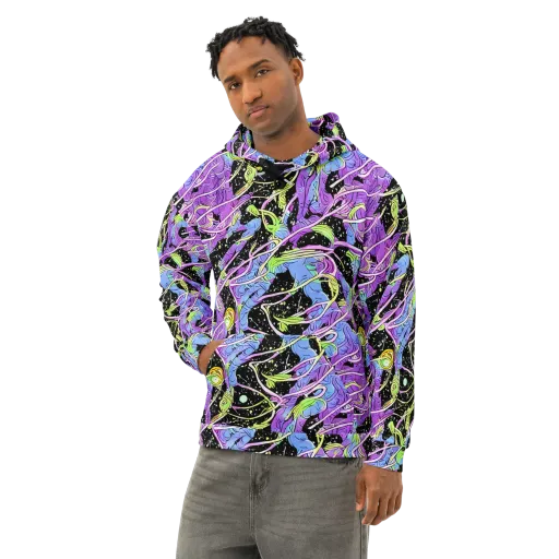 Neon Garden Afterdark on a Cotton Hoodie