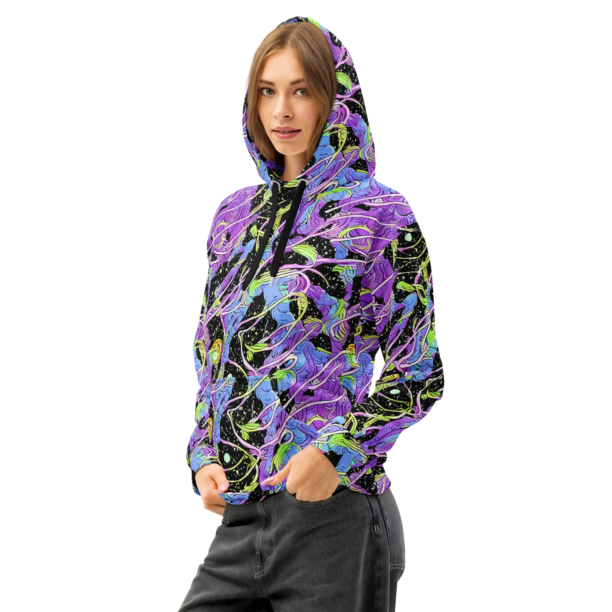 Neon Garden Afterdark on Cotton Hoodie — Left Front