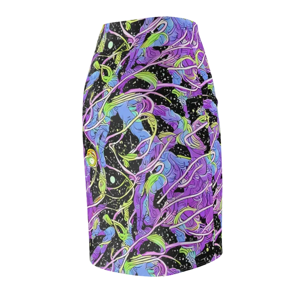 Neon Garden Afterdark on Pencil Skirt — Back Side