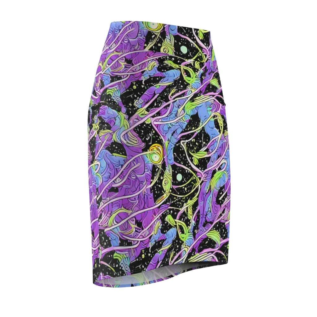 Neon Garden Afterdark on Pencil Skirt — Front Side