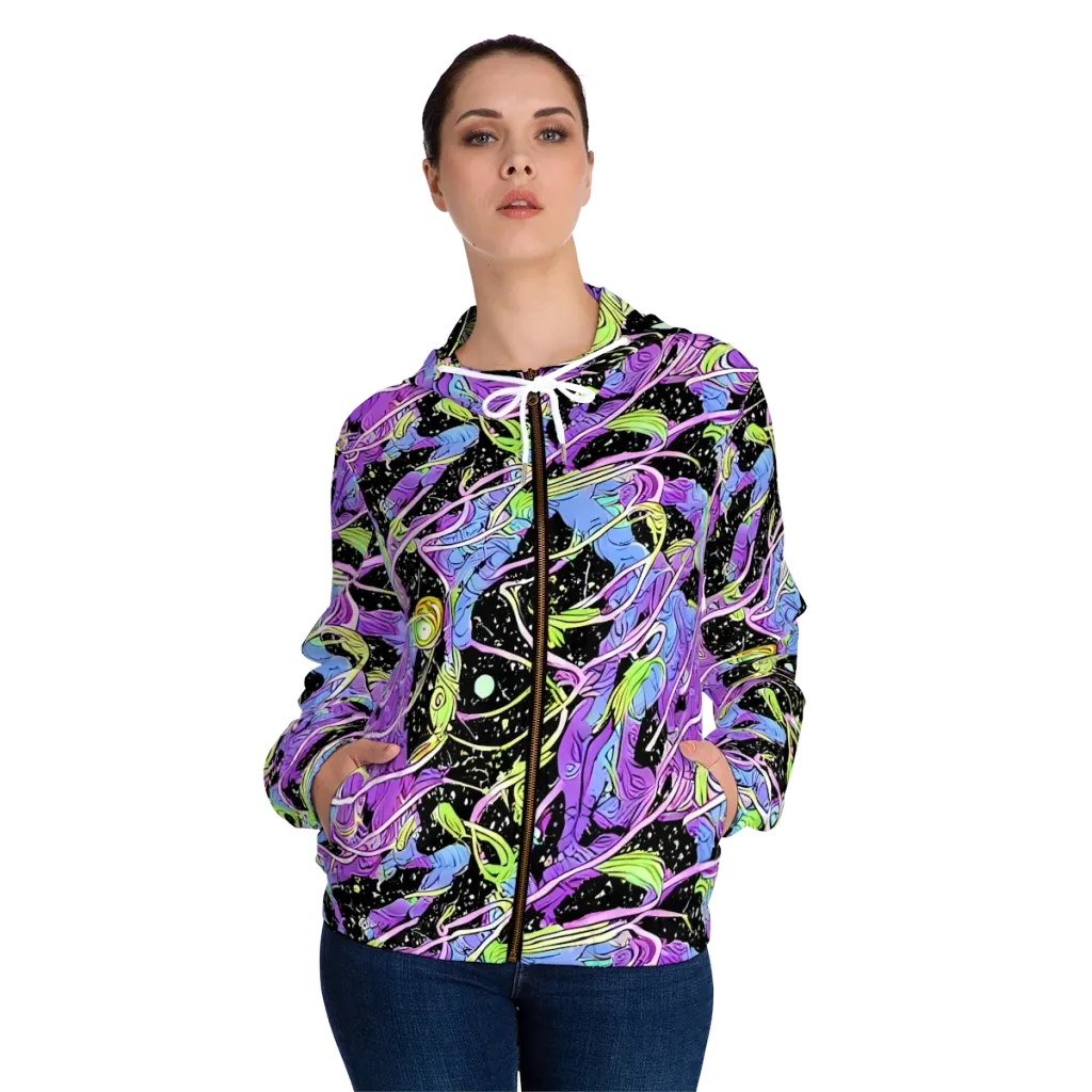 Neon Garden Afterdark on Women's Full-Zip Hoodie — Front On Person