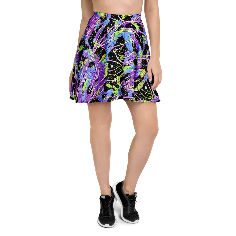 Neon Garden Afterdark on Skater Skirt — Front