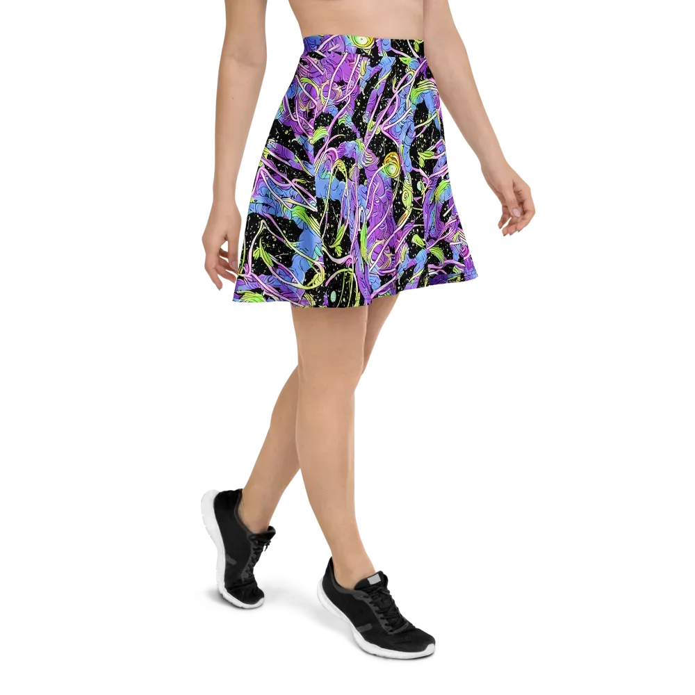 Neon Garden Afterdark on Skater Skirt — Right