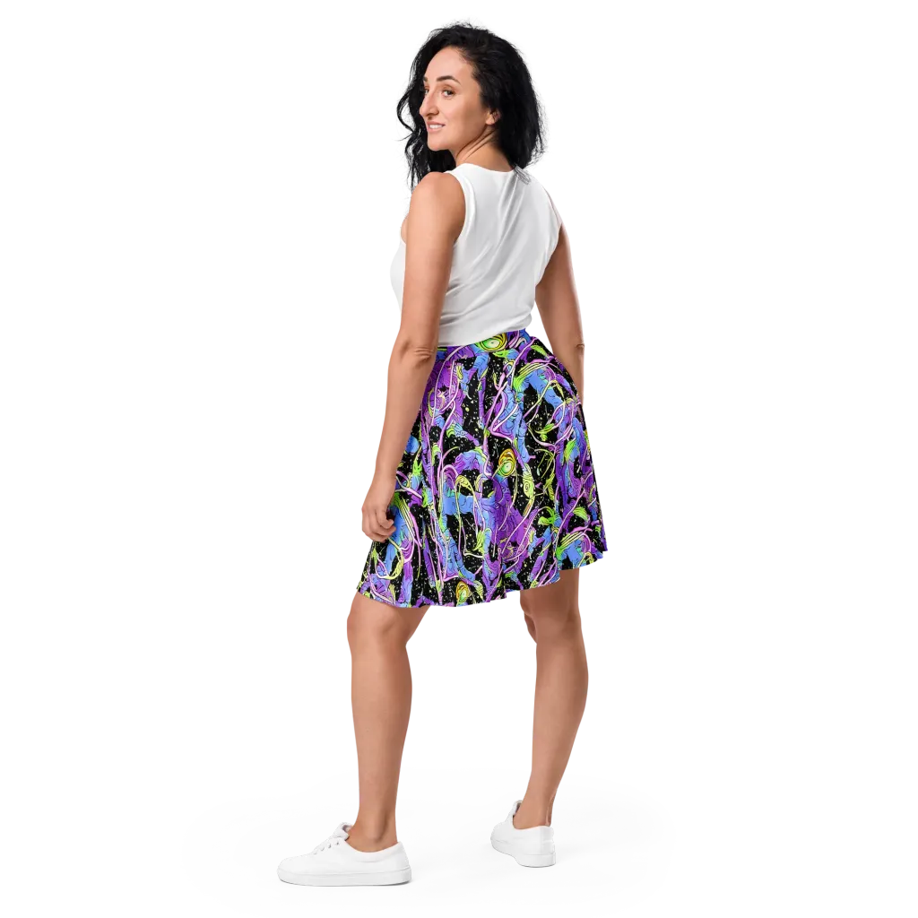 Neon Garden Afterdark on Skater Skirt — Back