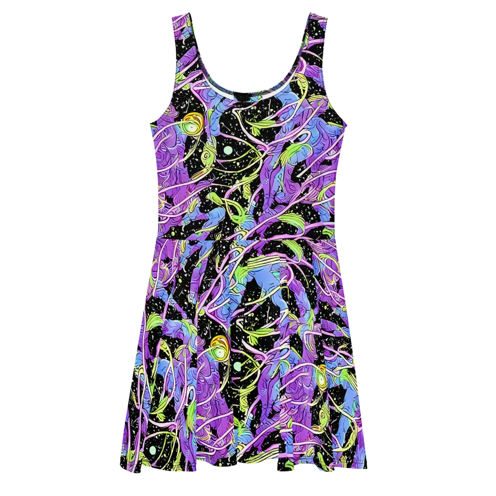 Neon Garden Afterdark on Skater Dress — Front
