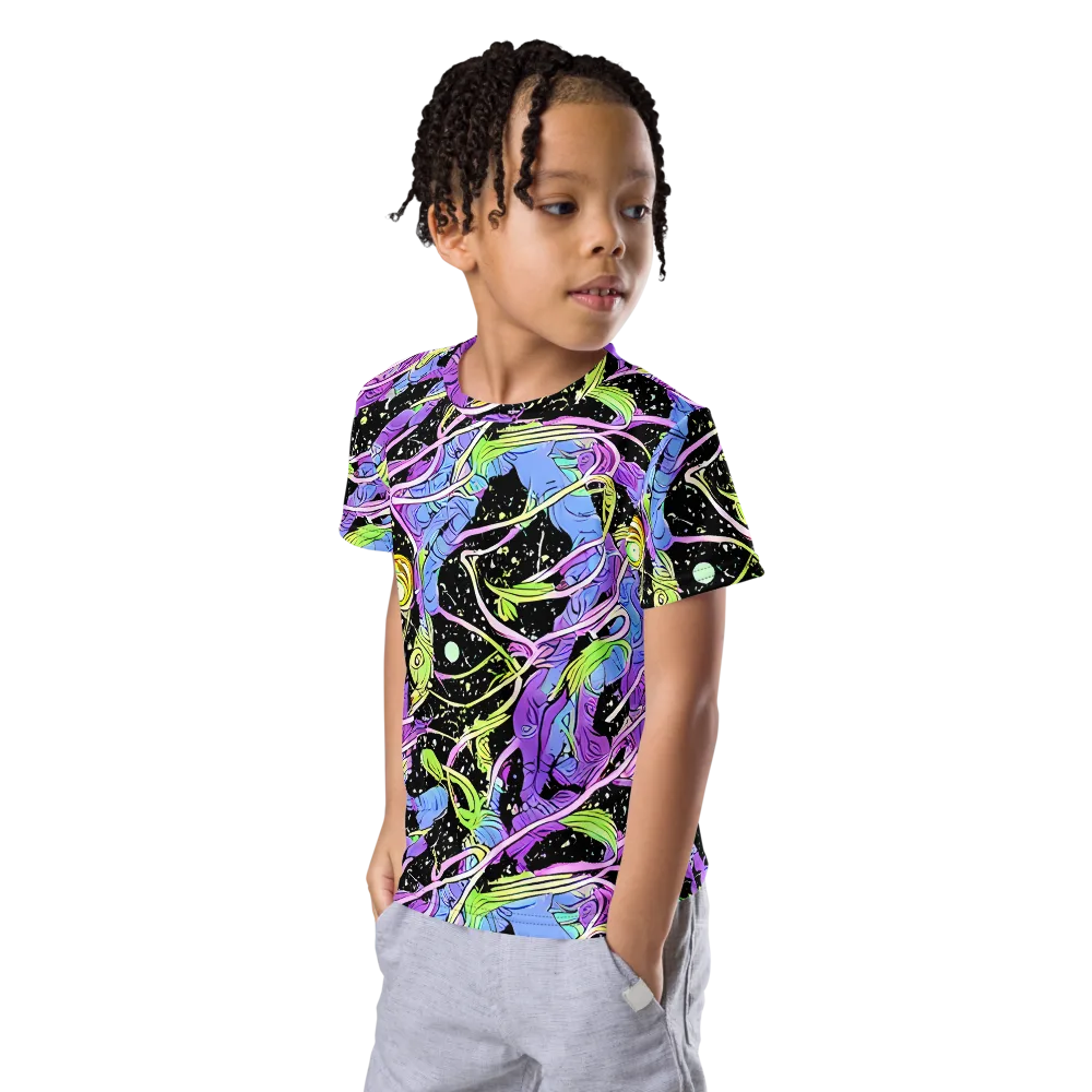 Neon Garden Afterdark on Kids Crew Neck T-Shirt — Left Front