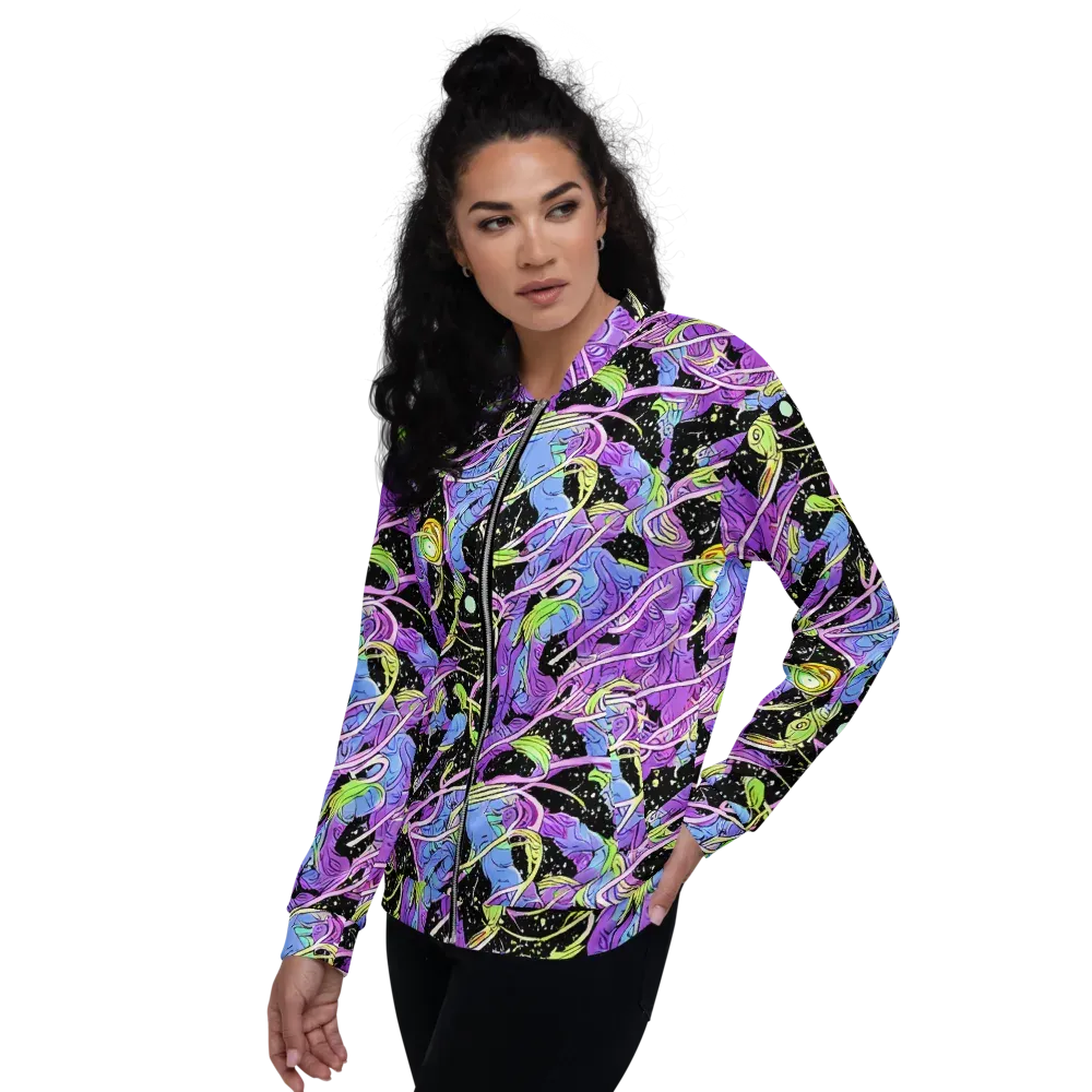 Neon Garden Afterdark on Bomber Jacket — Left
