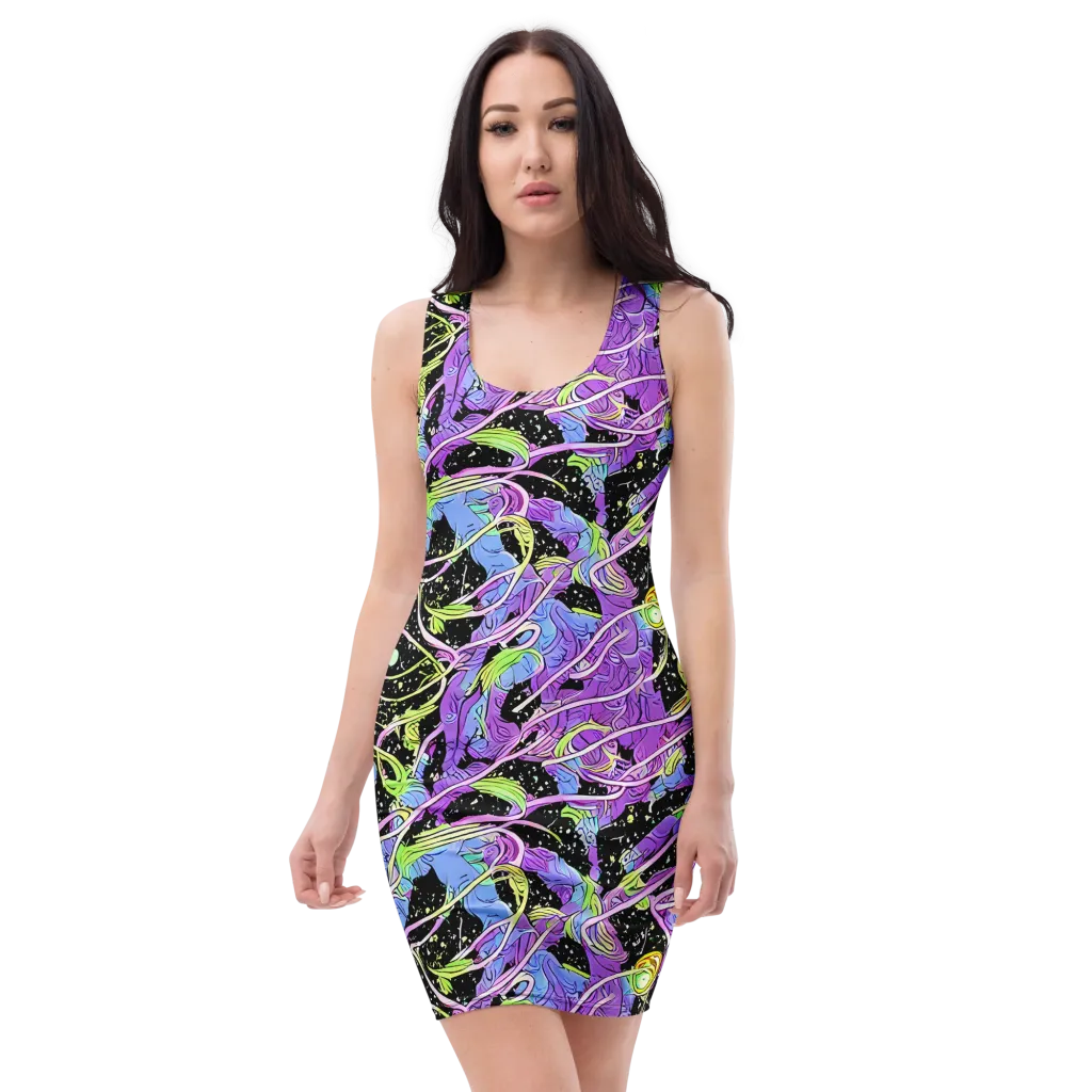 Neon Garden Afterdark on Bodycon Dress — Front