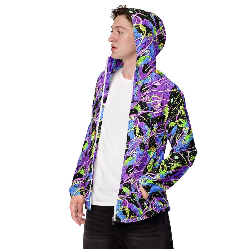 Neon Garden Afterdark on Men's Windbreaker — Left Front
