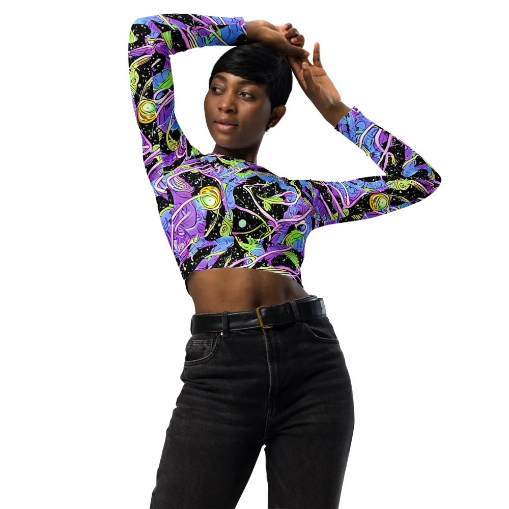 Neon Garden Afterdark on Long Sleeve Crop Top — Front
