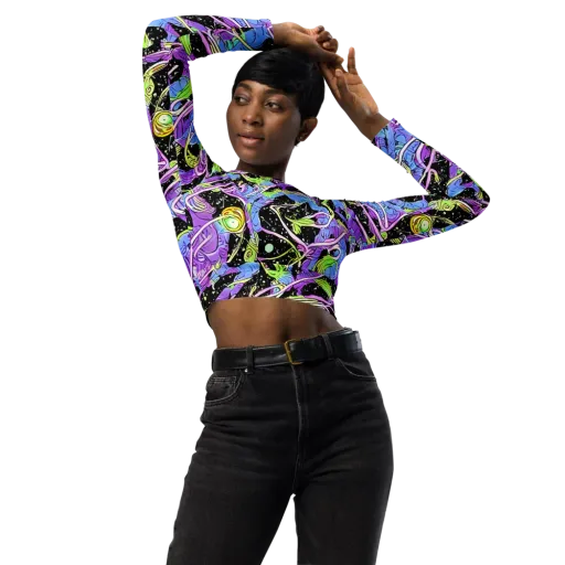 Neon Garden Afterdark on a Long Sleeve Crop Top
