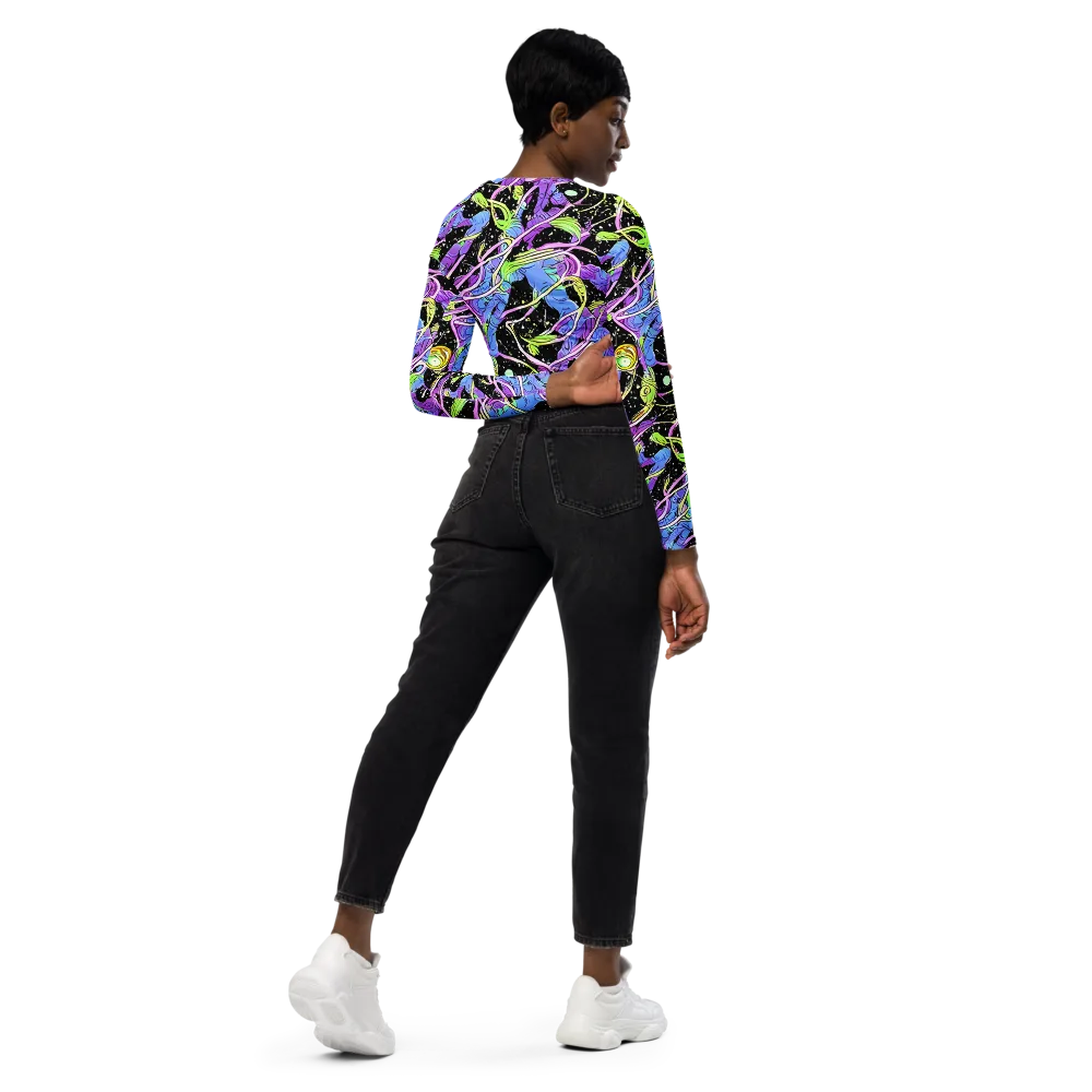 Neon Garden Afterdark on Long Sleeve Crop Top — Right Back