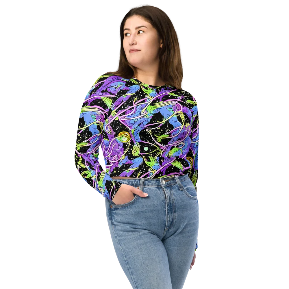 Neon Garden Afterdark on Long Sleeve Crop Top — Front