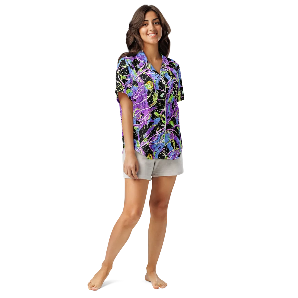 Neon Garden Afterdark on Women's Short Sleeve Pajama Top — Front