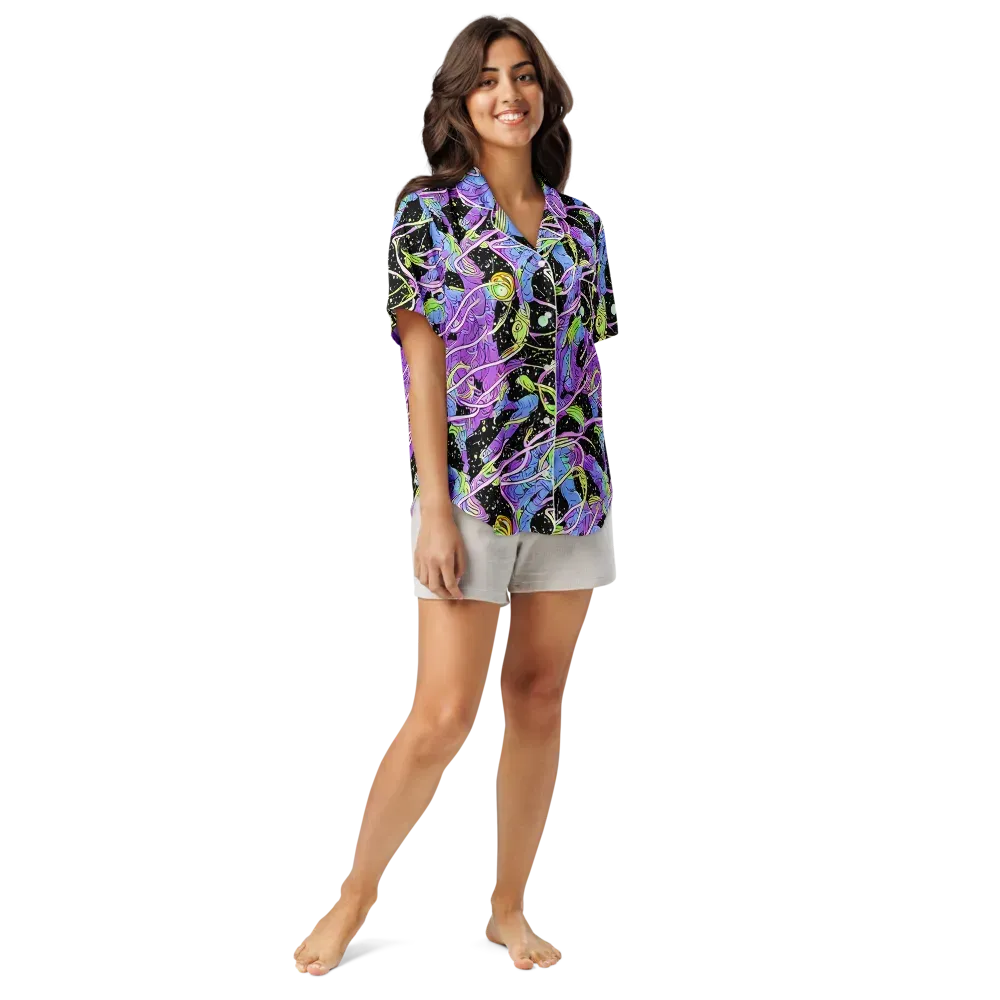 Neon Garden Afterdark on Women's Short Sleeve Pajama Top — Front