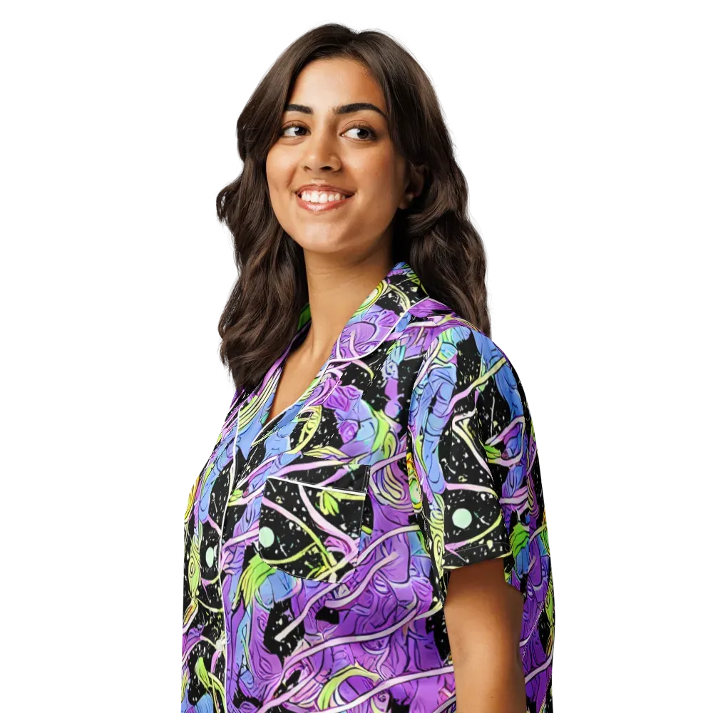 Neon Garden Afterdark on Women's Short Sleeve Pajama Top — Left Front
