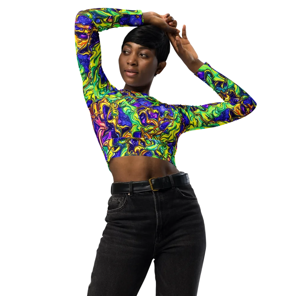 Marigold Stardrift on Long Sleeve Crop Top — Front