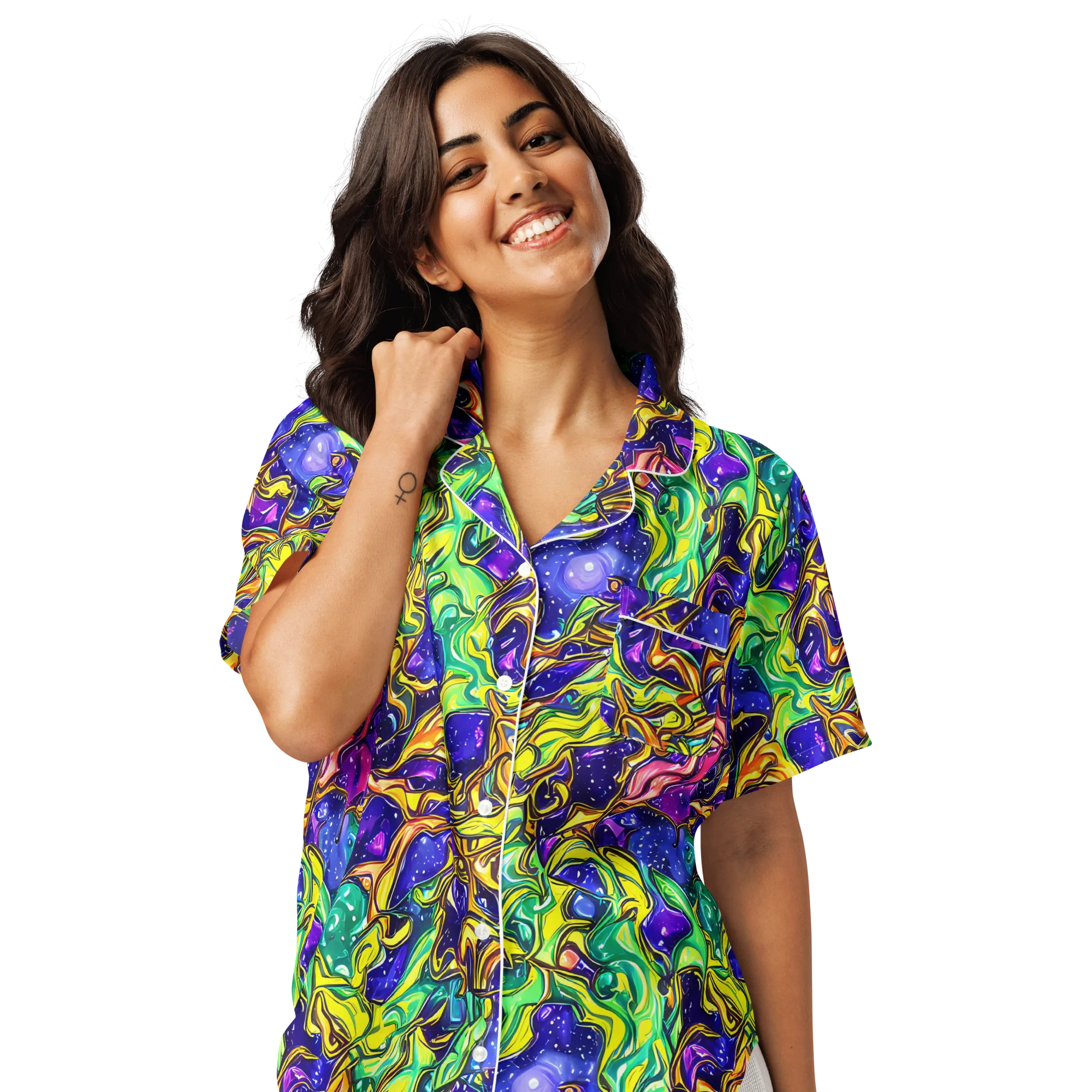 Marigold Stardrift on Women's Short Sleeve Pajama Top — Front