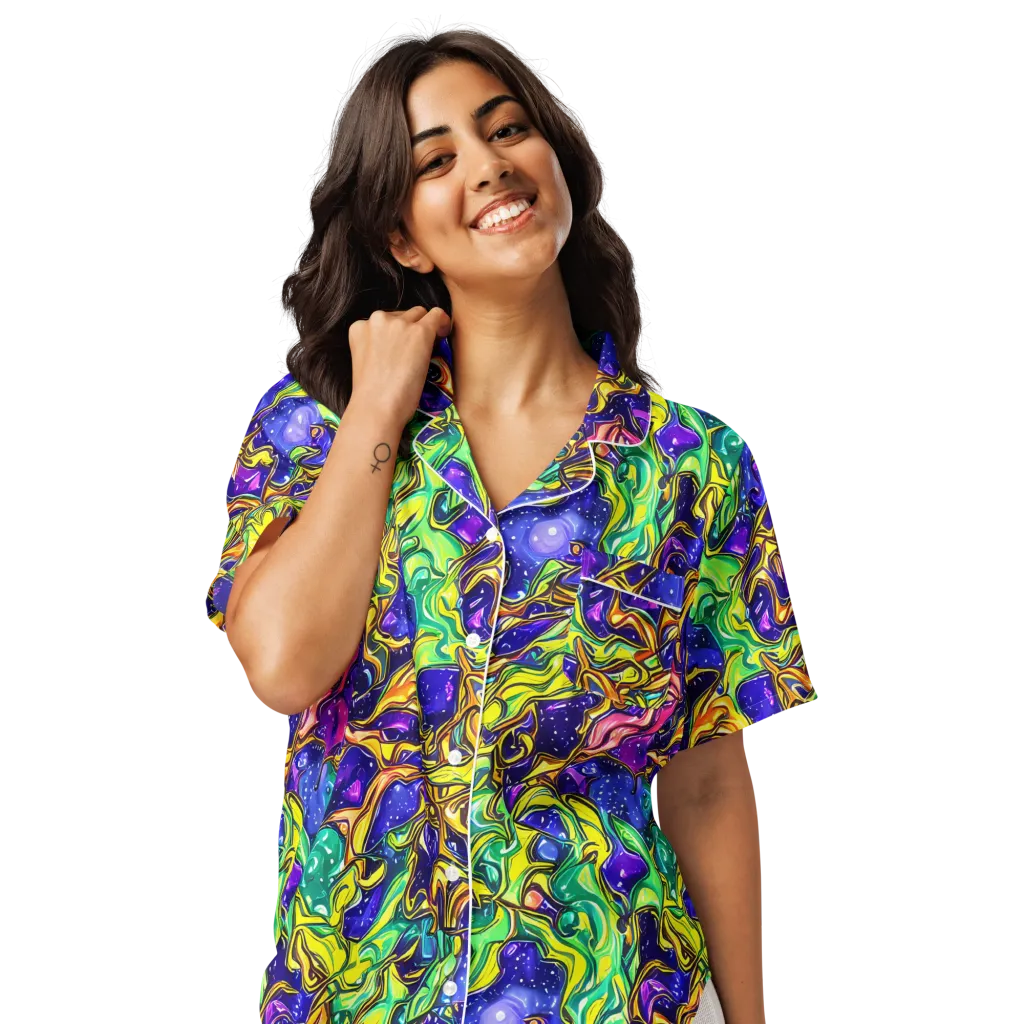 Marigold Stardrift on Women's Short Sleeve Pajama Top — Front