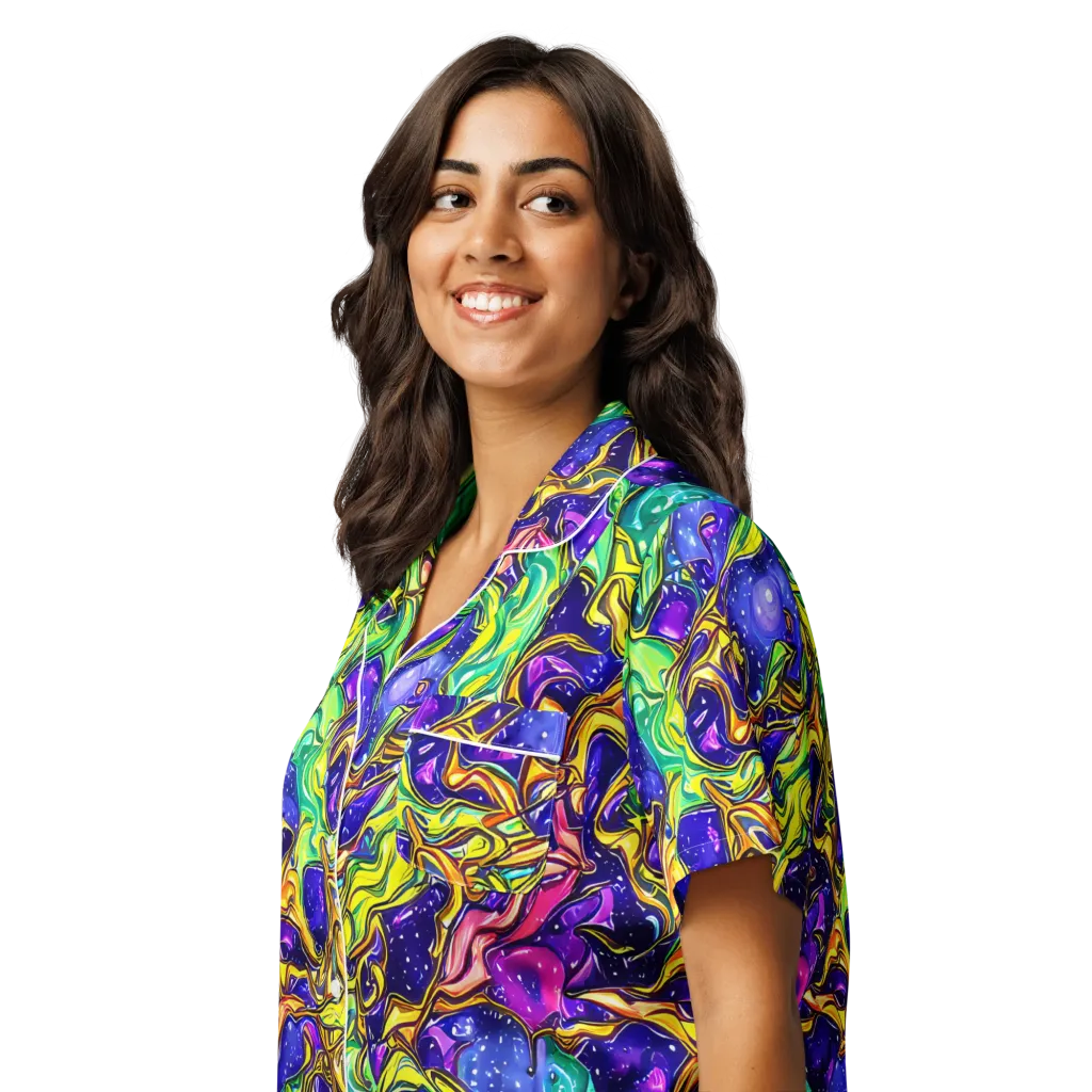 Marigold Stardrift on Women's Short Sleeve Pajama Top — Left Front