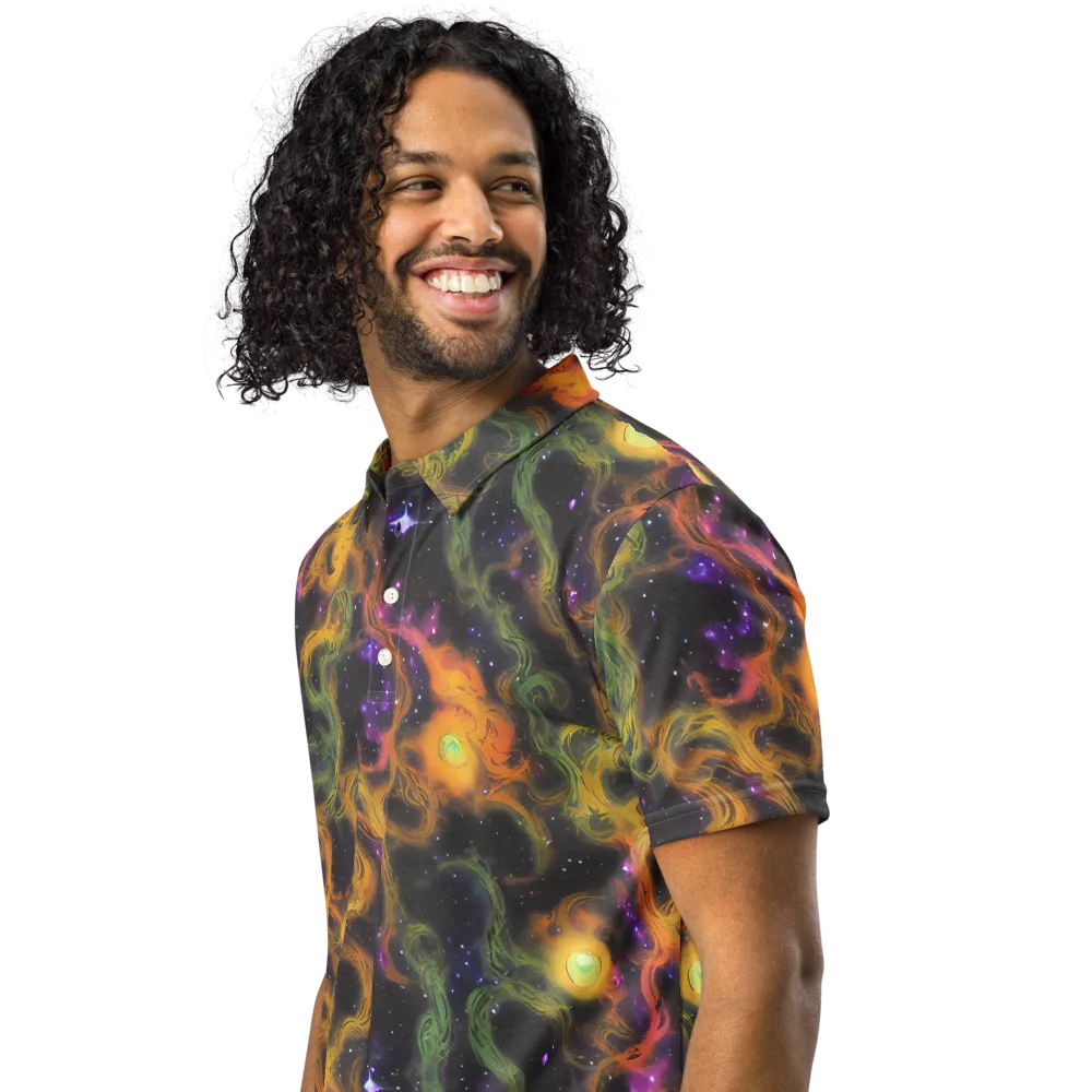 The Starry Crucible on Men's Slim Fit Polo Shirt — Left Front