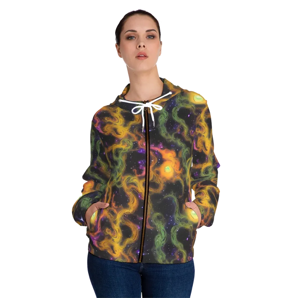 The Starry Crucible on Women's Full-Zip Hoodie — Front On Person