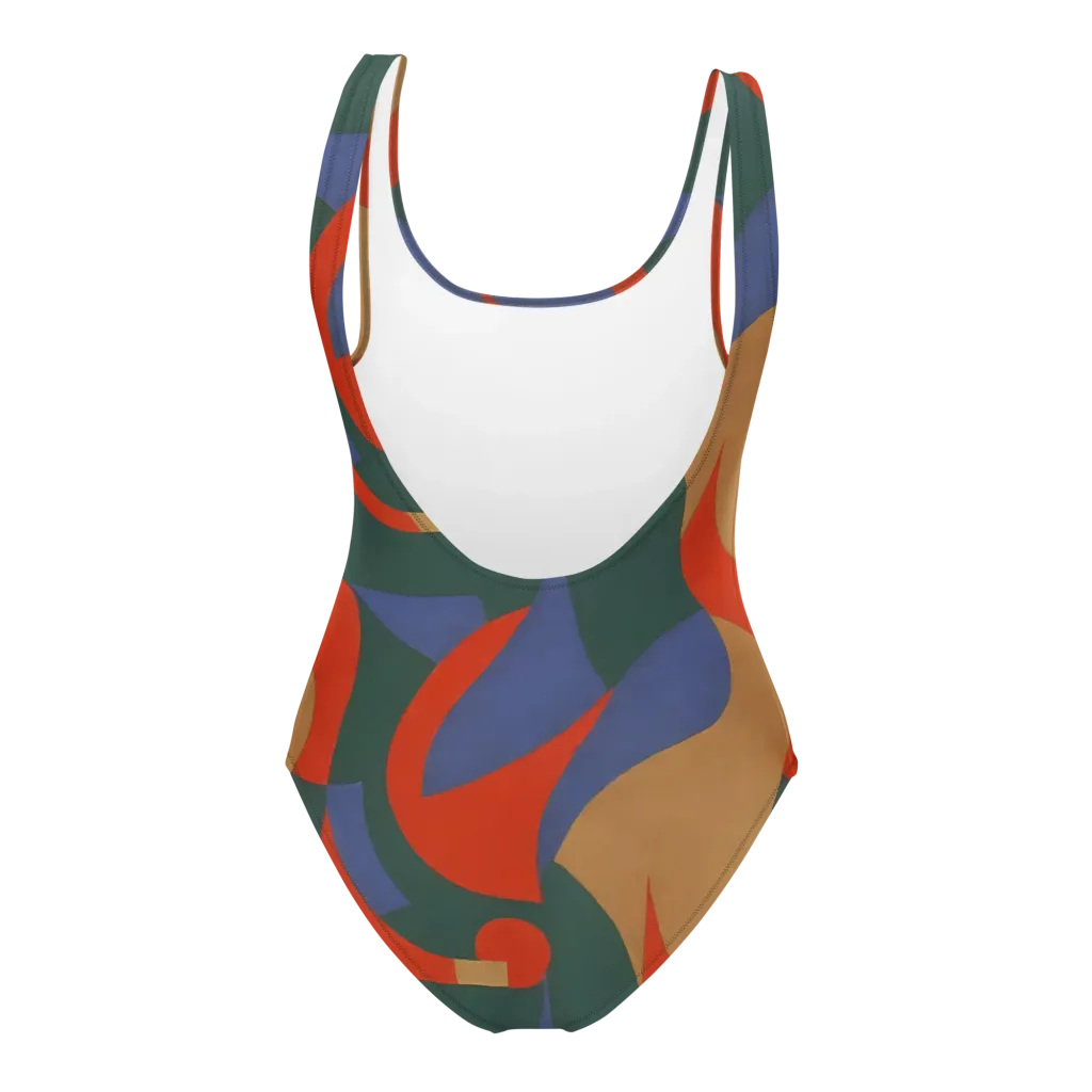 Vermilion Current on One-Piece Swimsuit — Back