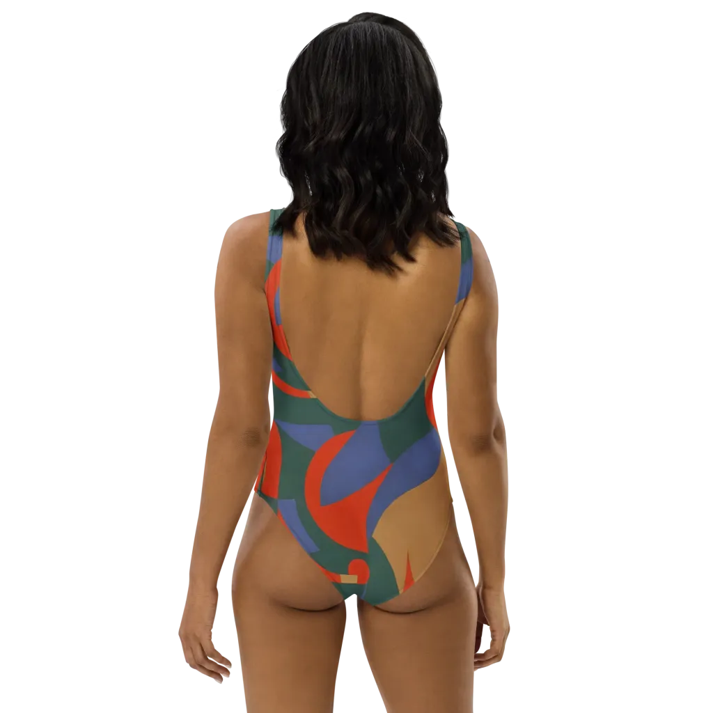 Vermilion Current on One-Piece Swimsuit — Back
