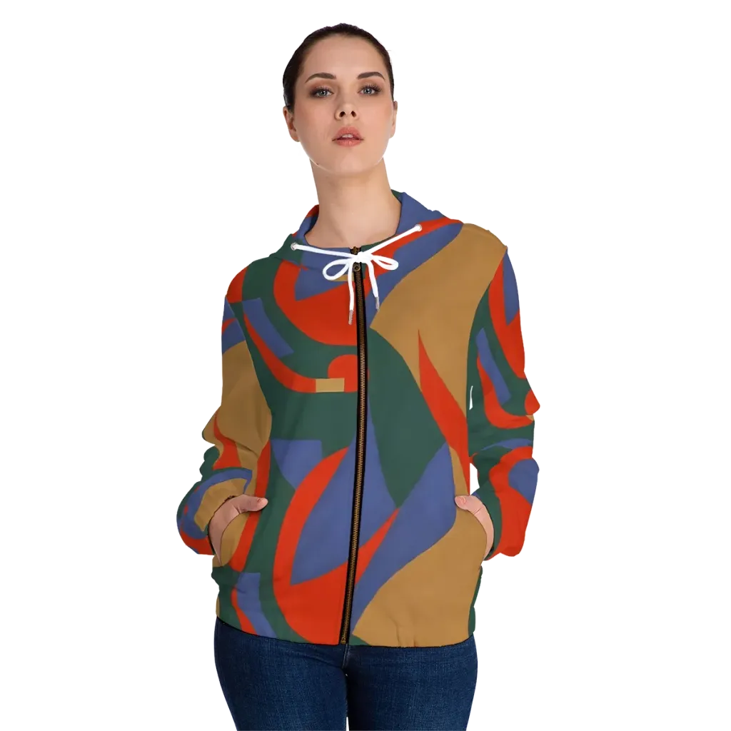 Vermilion Current on Women's Full-Zip Hoodie — Front On Person