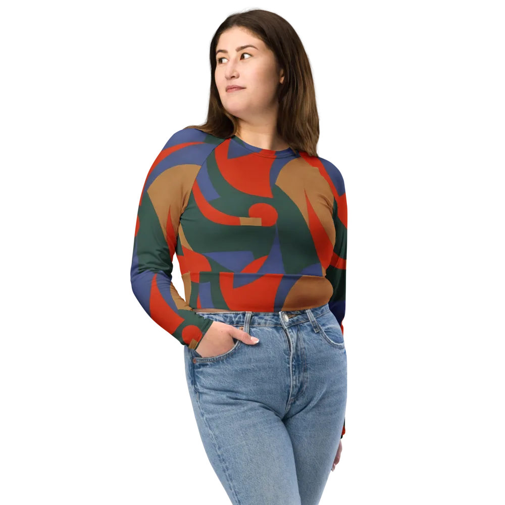 Vermilion Current on Long Sleeve Crop Top — Front