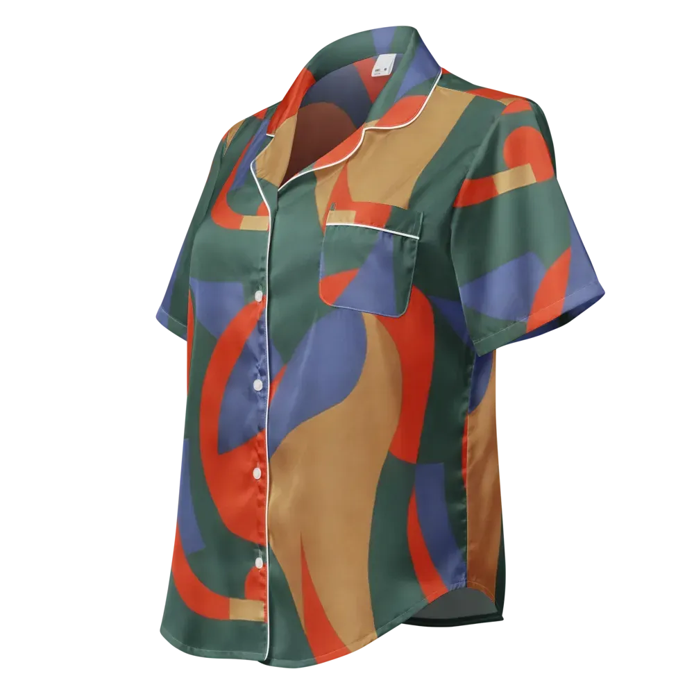Vermilion Current on Women's Short Sleeve Pajama Top — Left Front