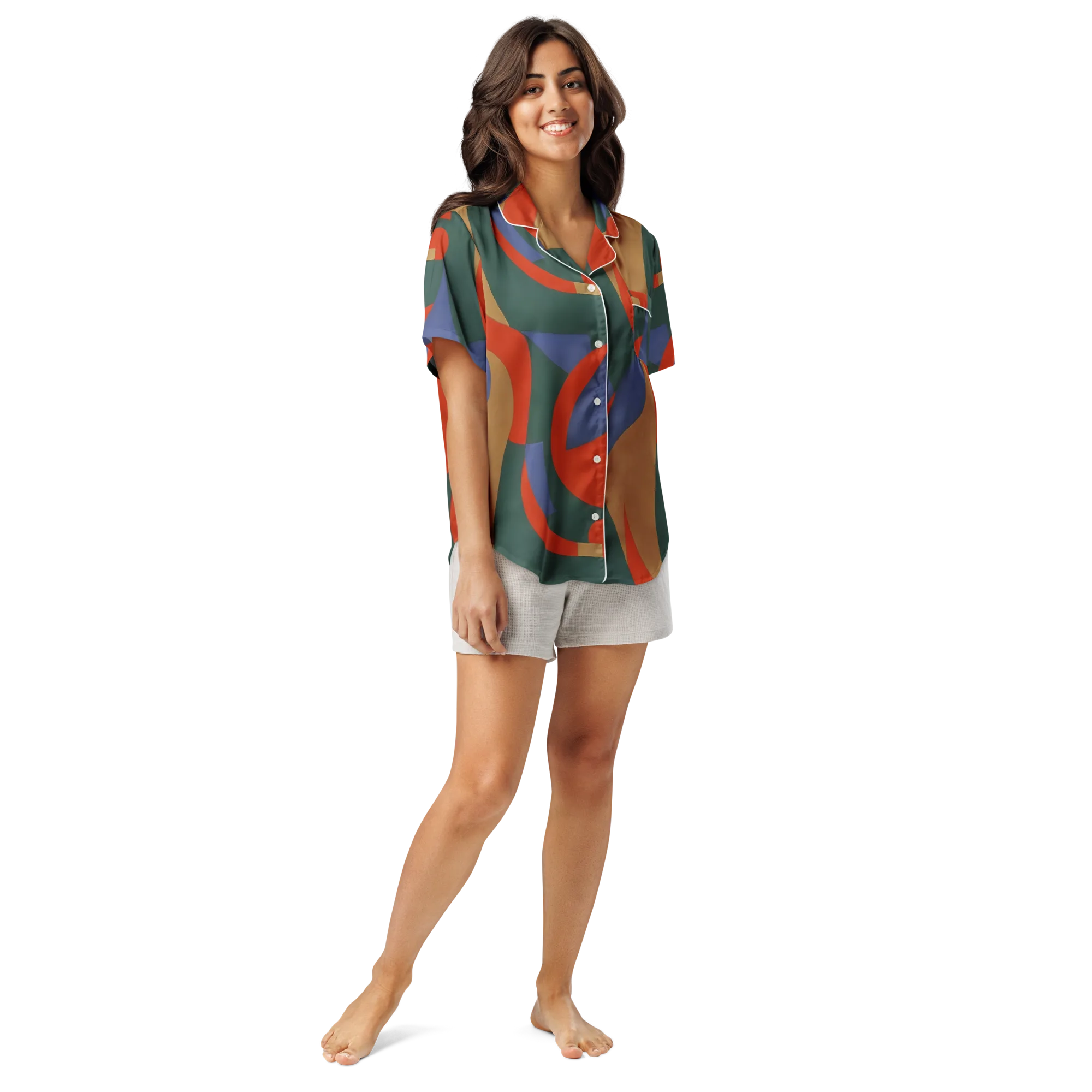 Vermilion Current on Women's Short Sleeve Pajama Top — Front