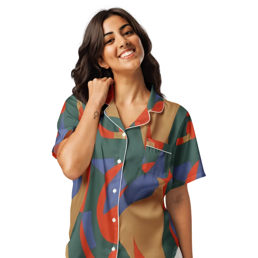 Vermilion Current on Women's Short Sleeve Pajama Top — Front
