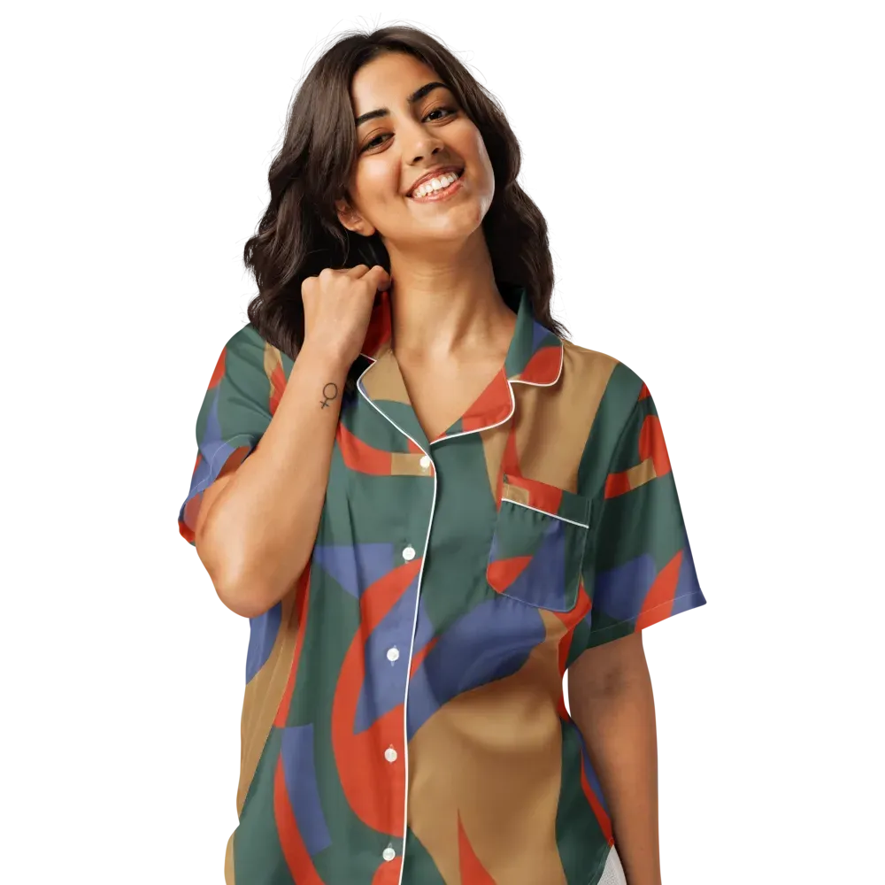 Vermilion Current on Women's Short Sleeve Pajama Top — Front