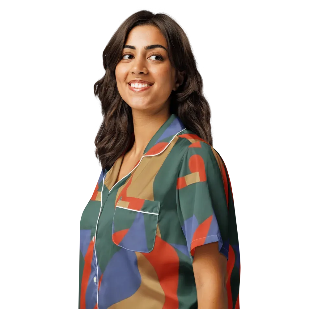 Vermilion Current on Women's Short Sleeve Pajama Top — Left Front