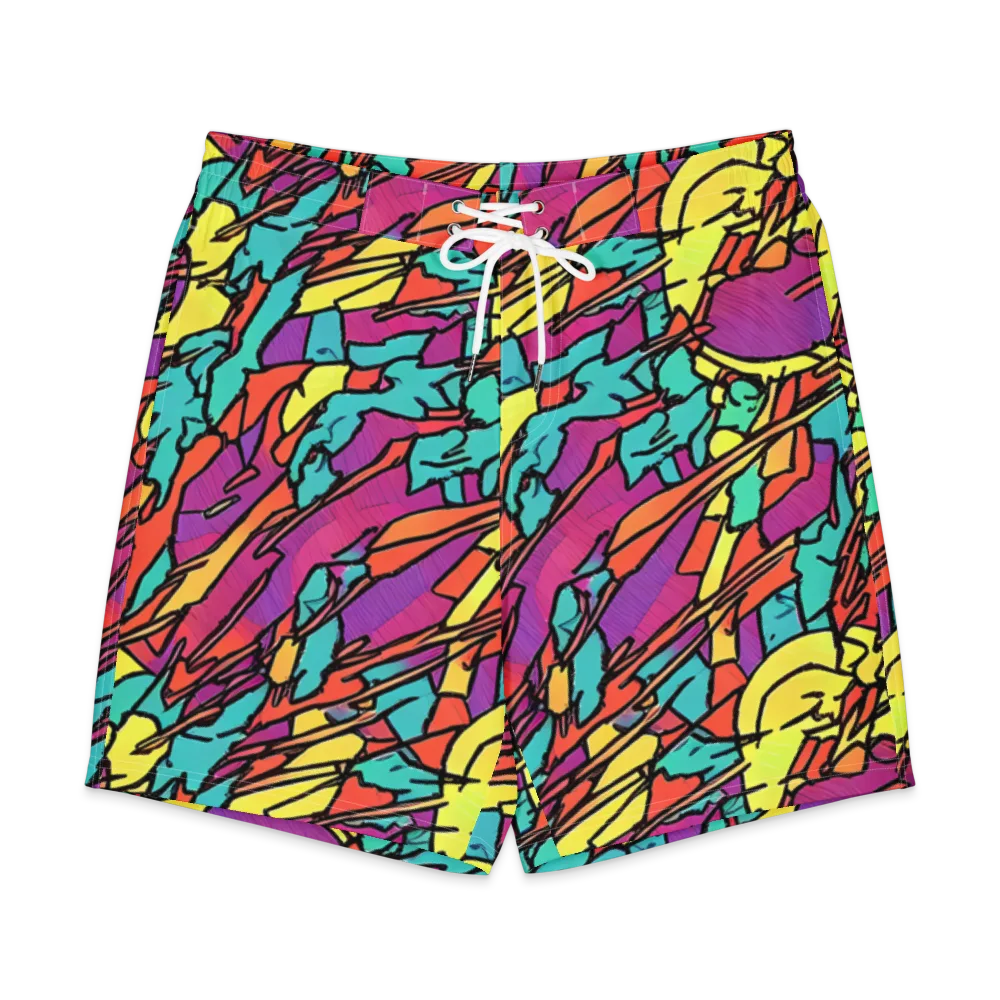 Kaleidoscope Crash on Men's Board Shorts — Front